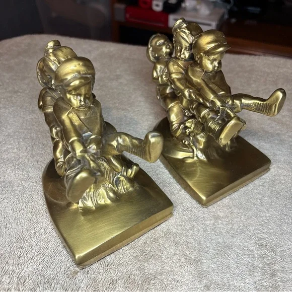 Vintage PM Craftsman USA TUG OF WAR BOOKENDS Brass Bookend Set - Picture 2 of 6